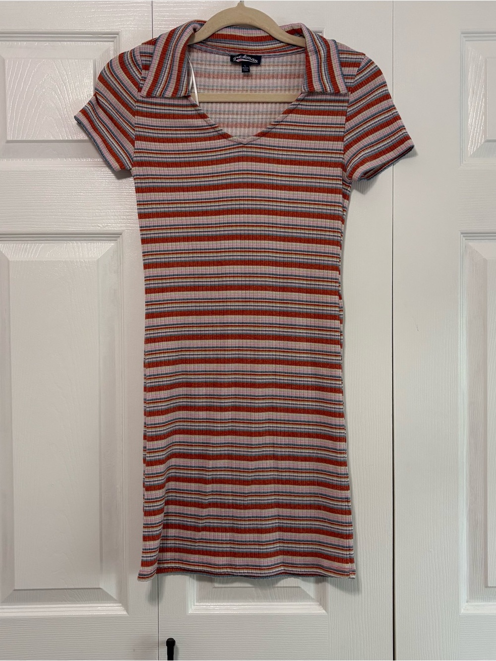 Y2K 90's collared Freshman Striped Ribbed Mini Dress Size Large